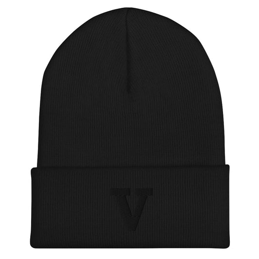 Vandals V Black on Black Cuffed Knit Beanie