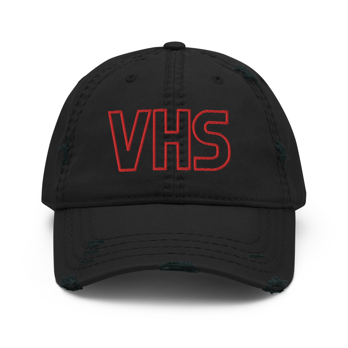 Red VHS Embroidered Distressed Dad Hat