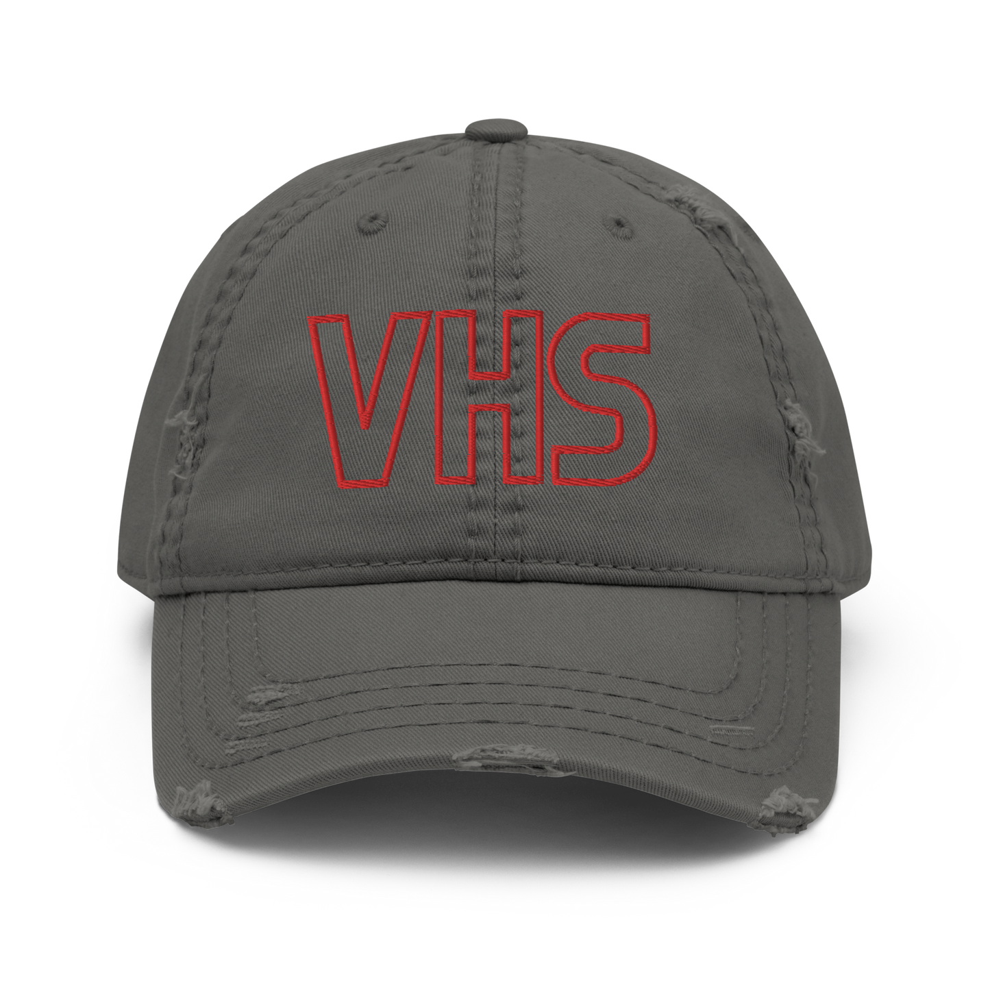 Red VHS Embroidered Distressed Dad Hat