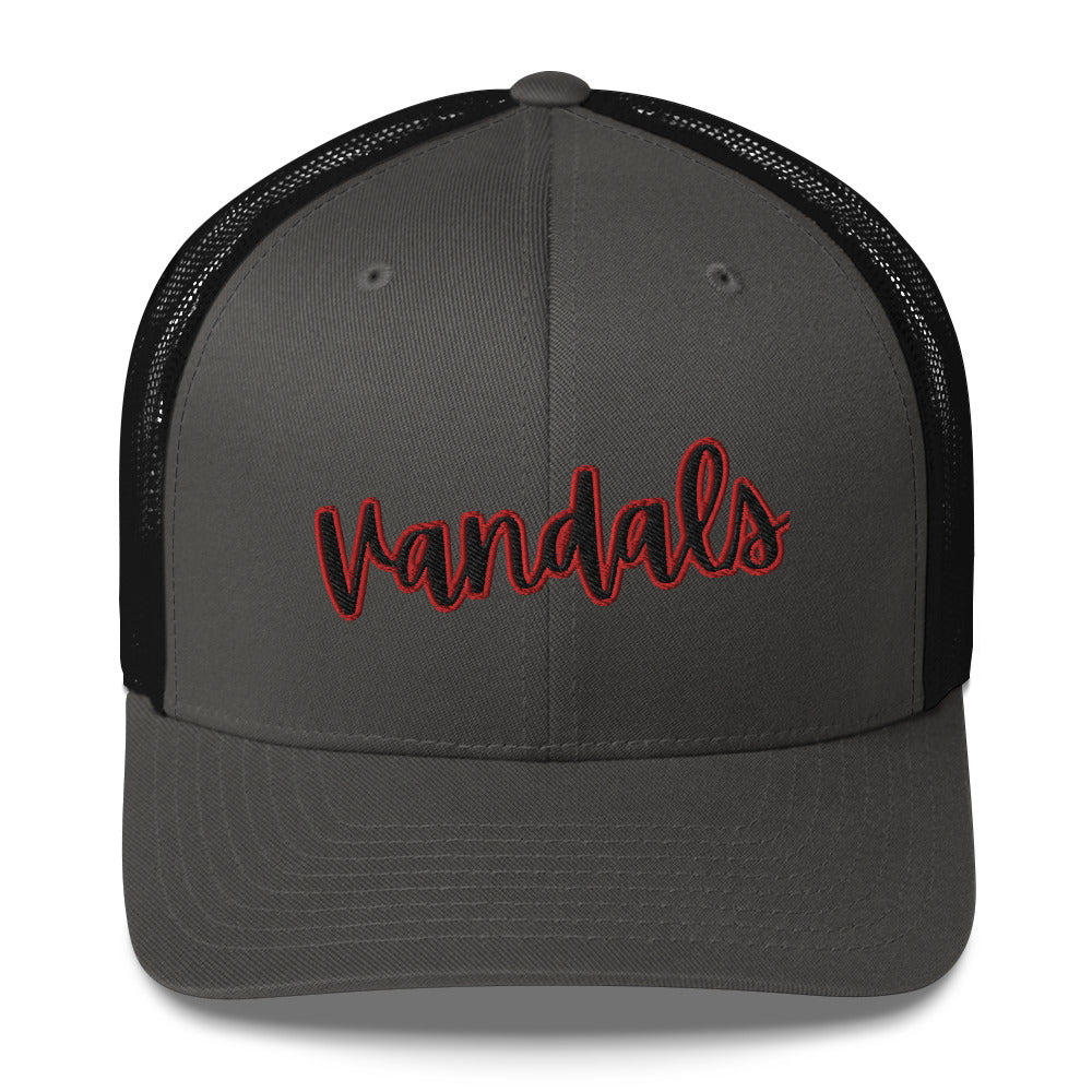 Black and Red Embroidery Vandals Trucker Cap