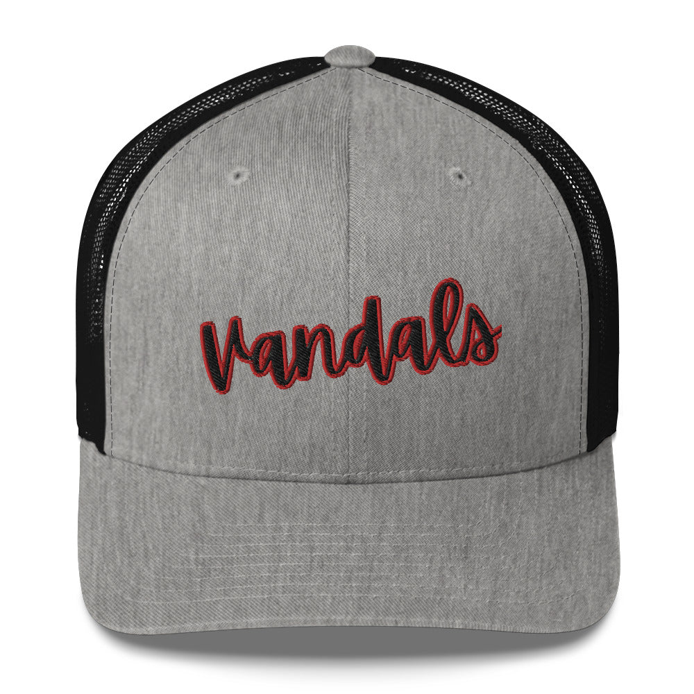 Black and Red Embroidery Vandals Trucker Cap