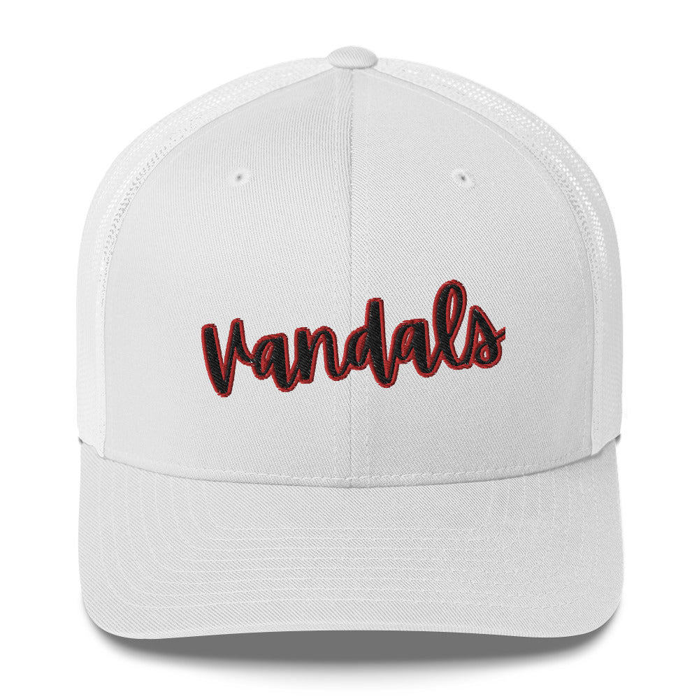 Black and Red Embroidery Vandals Trucker Cap